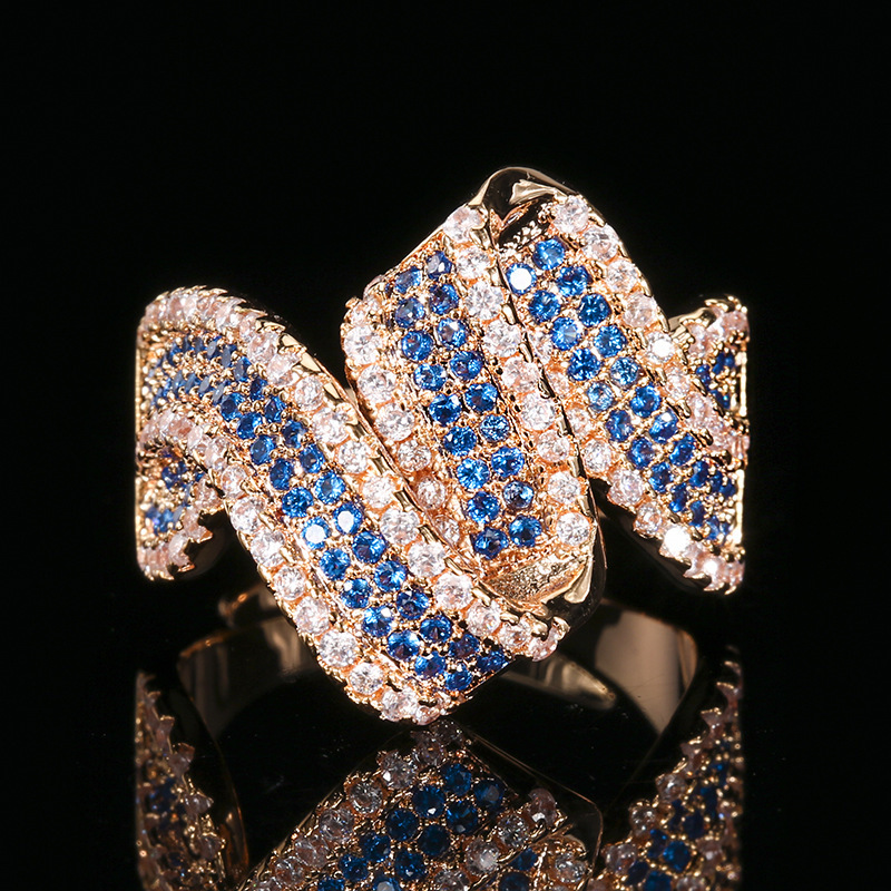 open size Rose gold Blue pointed crystal ring