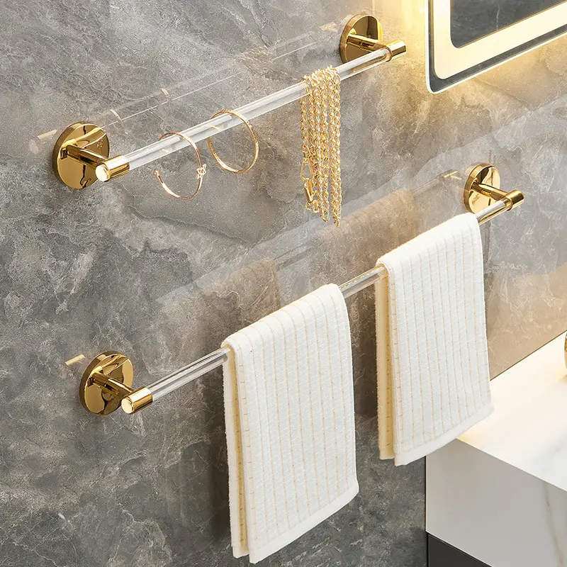 Gg456 prateleira de toalha acrílica, luxuosa, polo único, moderno, banheiro, sem perfuração, chuveiro, prateleira de papel, suporte de parede
