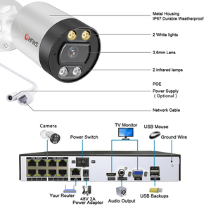 Kit de cámara IP POE 2K de 8 canales para exteriores, conjunto de NVR, red CCTV, monitoreo de video, sistema de cámara de seguridad para el hogar - Product Image 6