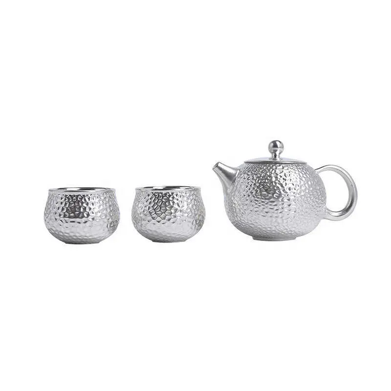 Set in argento Sterling 999 tazza rapida una pentola due tazze Set da tè giapponese Kung Fu Set da tè portatile da viaggio per la casa dell'ufficio