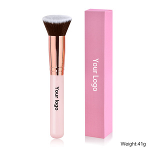 ฟรีฉลากส่วนตัวแบน t มังสวิรัติสังเคราะห์ผมแต่งหน้าเครื่องมือโลโก้ที่กําหนดเองแปรงเดี่ยวแปรงแต่งหน้ารองพื้น