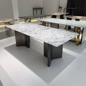 Mesa de comedor de mármol natural de alta calidad para Villa Mesa de comedor de mármol rectangular moderna de acero inoxidable - Product Image 1