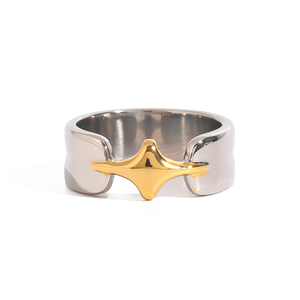 Trendy Fashion Forward Stainless Steel Chic Daily Accessory Gold Star Accented <strong>Silver</strong> Men Ring - Product Image 1