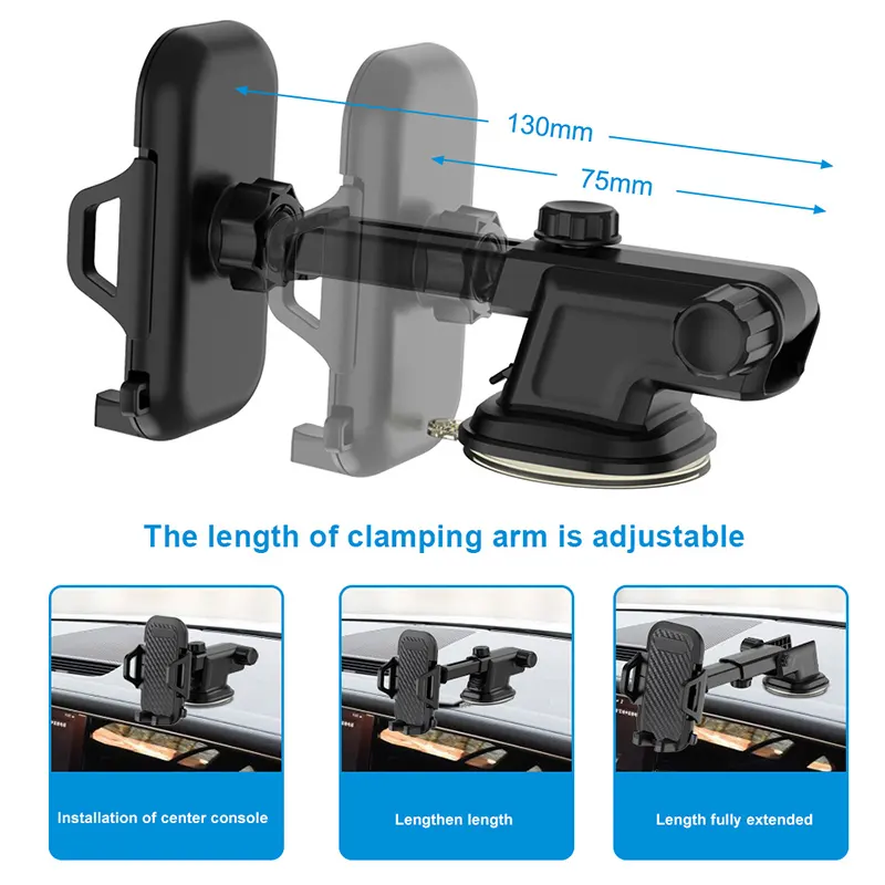 Soporte giratorio para teléfono de coche, brazo largo retráctil de 360 grados, fuerte succión, flexible, para salpicadero de coche, IPhone