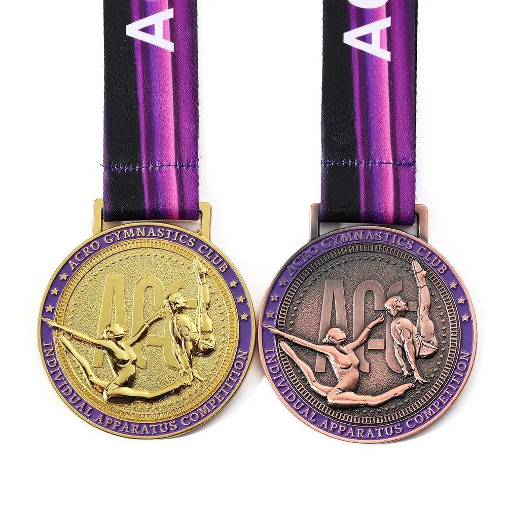 جائزة سباق الرقص الرياضية ريثميك منقوش 3d مخصص معدن الذهب ميداليات الجمباز