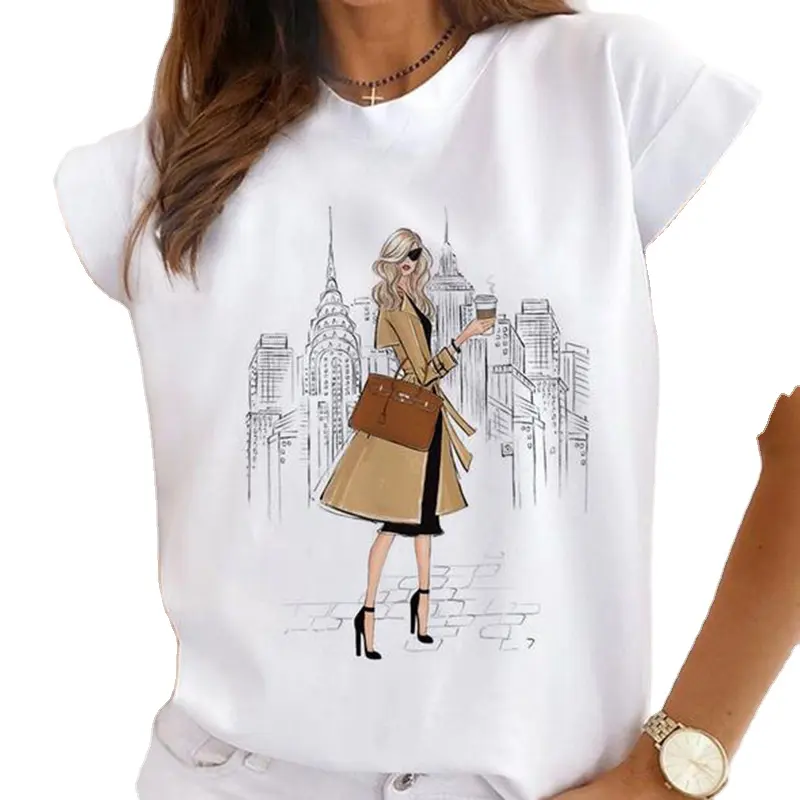 Camiseta de manga curta lisa para meninas, venda no atacado de fábrica, camiseta branca com manga comprida, gola redonda, logotipo