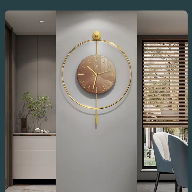 Horloge murale moderne à pendule surdimensionnée avec lumière LED ronde métal fer Art simple créativité Quartz motif salon Placement