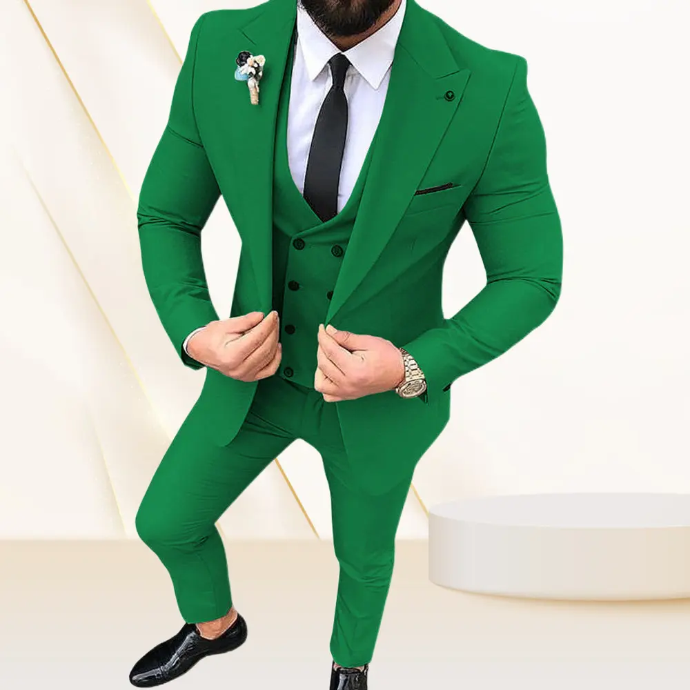 Người đàn ông phù hợp với prom TUXEDO mỏng phù hợp với 3 mảnh chú rể phù hợp với đám cưới cho nam giới tùy chỉnh Blazer 3 miếng (áo khoác + vest + quần)