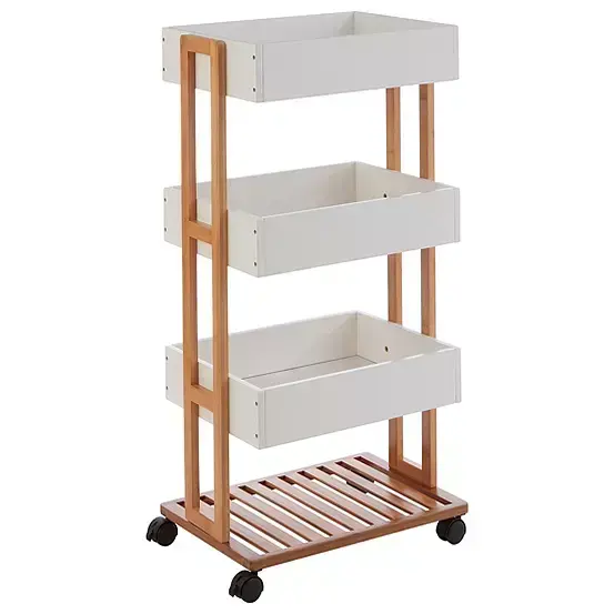 Bamboo Rolling Utility Cart Slide out Shelf Slim Storage Standing Rack Trolley for Kitchen