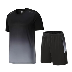 Toptan gömlek ve kısa set erkekler jogger O boyun t shirt kısa set yansıtıcı şerit ile çalışan spor antrenman kıyafeti takım erkekler - Product Image 2