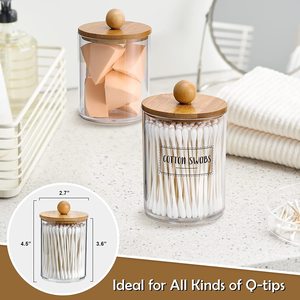 Temizle plastik Qtip tutucu pamuklu çubuk topları ipi dağıtı<span class=keywords><strong>c</strong></span>ı kozmetik kavanoz konteyner bambu kapaklı banyo için
