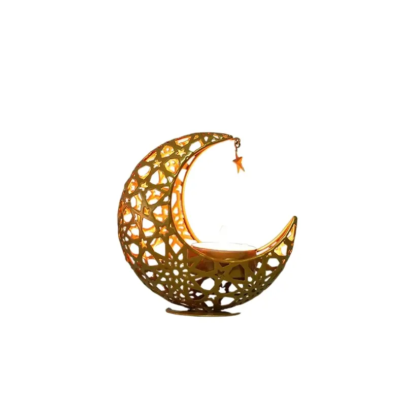 Suporte de vela com estrela de lua de ferro, presente para o Ramadã, festival islâmico muçulmano, decoração de mesa para decoração de casa, ideal para uso em mesa