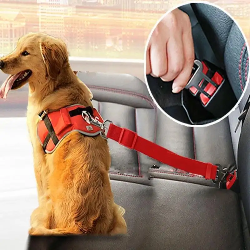 Accesorios para mascotas, perros y gatos de coche para cinturón de seguridad, arnés ajustable, correa de plomo, Clip de viaje para coche, Collar para cachorros, correa para perros con cinturón