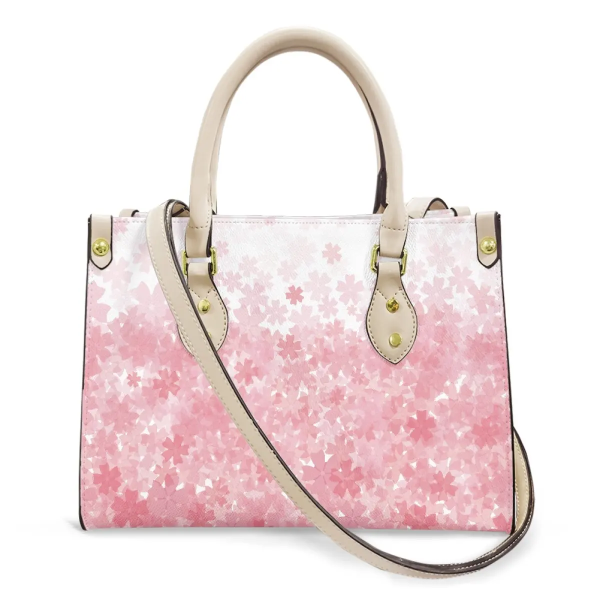 Material cartera hombro Tote bolsos personalizado 2023 nuevo patrón de flores impresión buena calidad PU cuero llegadas para mujeres rosa