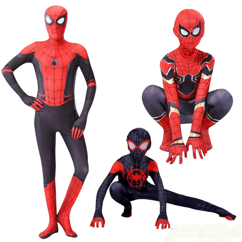 Disfraz de Spiderman para niños y adultos, disfraz de Spiderman para Halloween, ropa de fiesta, cubierta facial