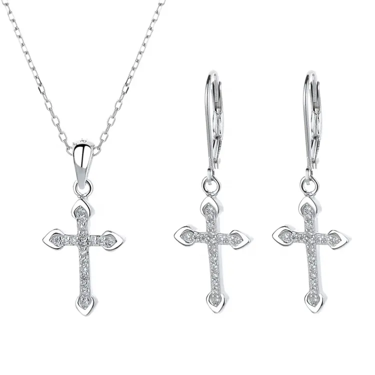 Nuovo pendente a croce in argento sterling placcato con zirconi cubici Christian Faith