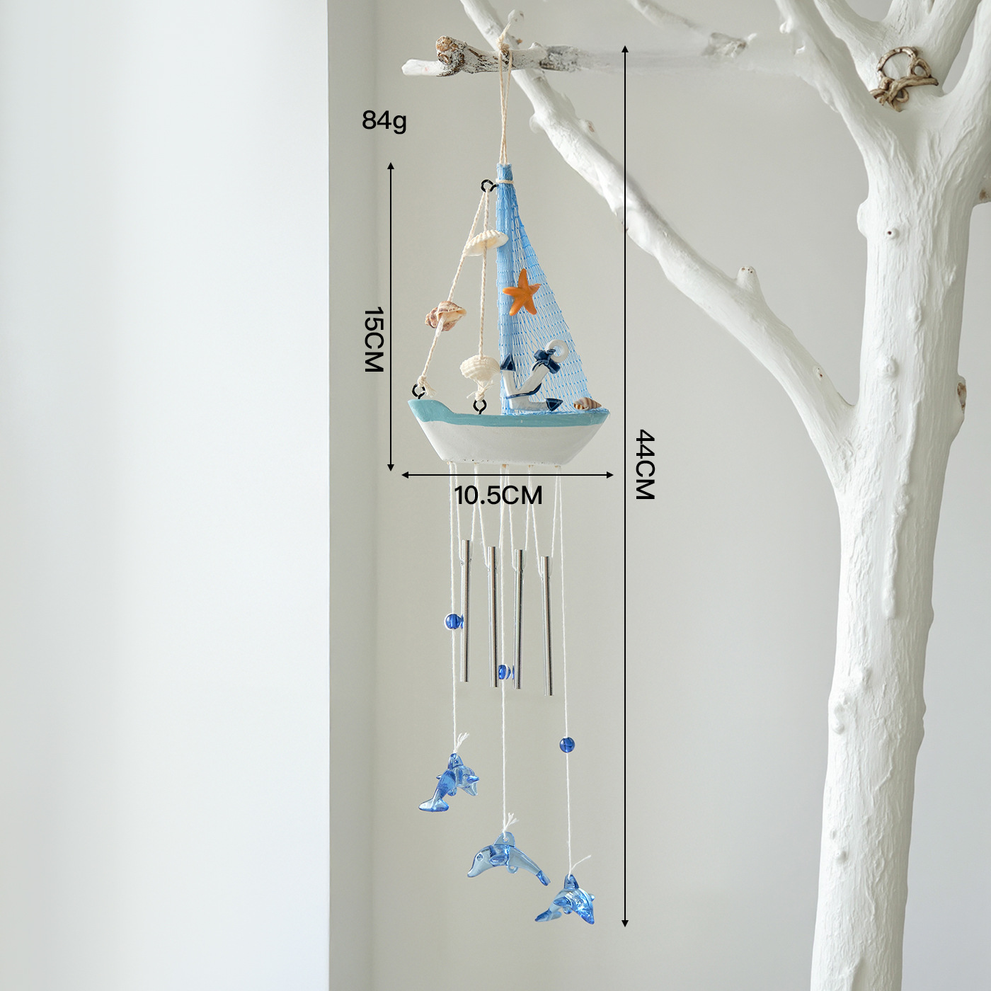 Anchor, small boat, wind chimes