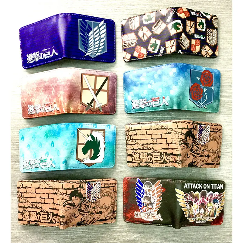 Ataque ao Titan Curto Coin Purse Asas da Liberdade Cor Impresso PU Carteira De Couro