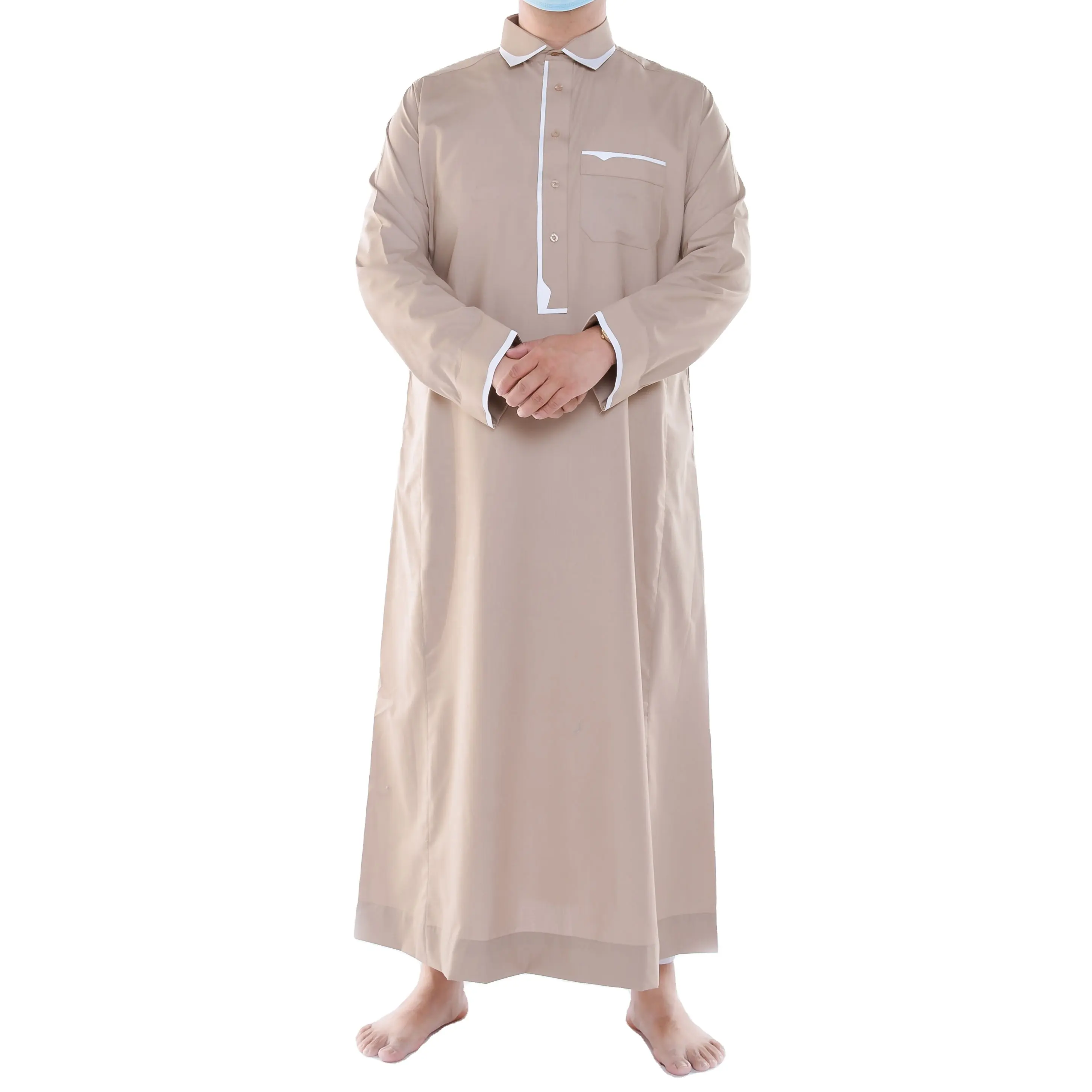 Yeni tasarım parlak malzeme işlemeli erkekler Thobe etnik giyim islam giyim için modern müslüman elbise erkekler