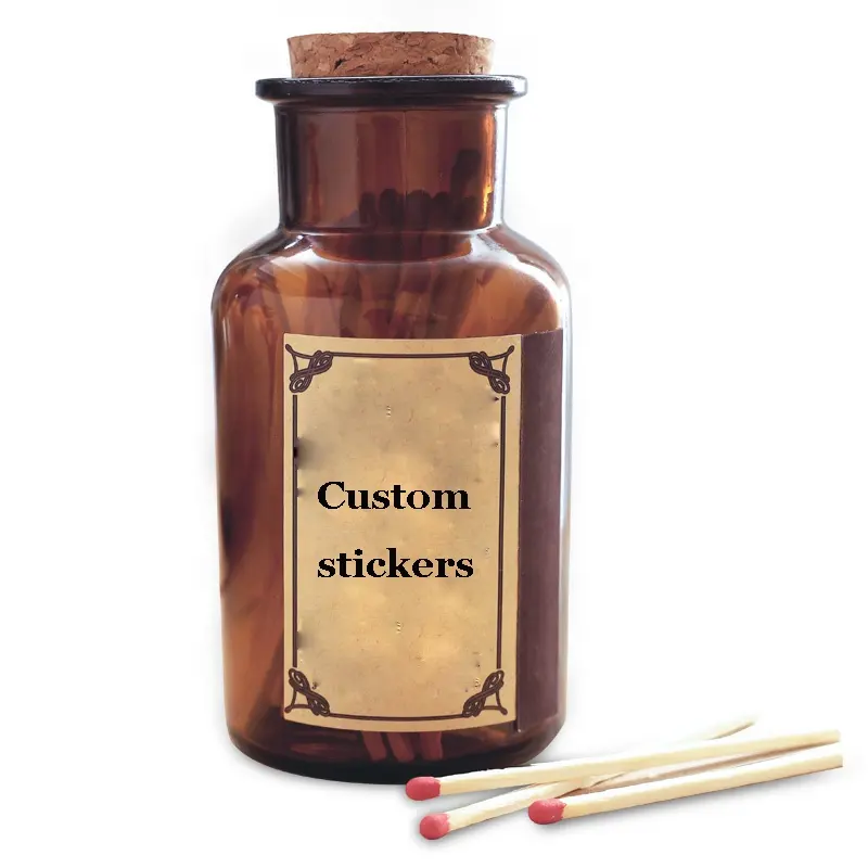 Custom Labels 1 oz 2 oz Empty Amber And Clear Glass Matches Jar With Cork