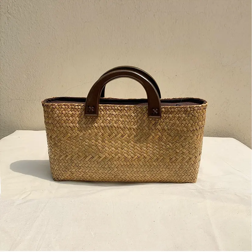 Wholesale Moroccan Basket Bag Folding Handwoven Straw Basket Beach Shopping Basket Bags