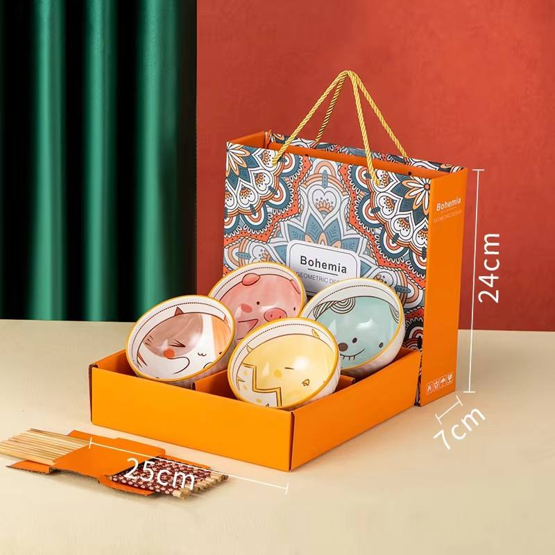 การ์ตูน+4 ชาม +4 ตะเกียบ (กล่องของขวัญ)