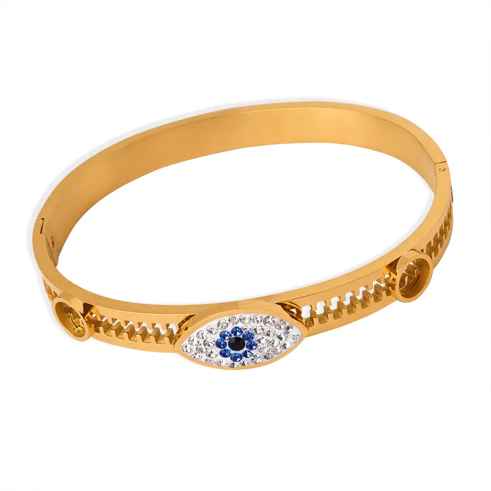 Commercio all'ingrosso Fashion18k placcato in oro per la produzione di gioielli scava il male-eyesin in acciaio inox braccialetto di diamanti per gli uomini e le donne