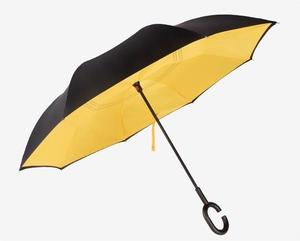 23 Polegada Design Clássico Tecido Pongee Reversa Dupla Camada Guarda-chuva Invertido Impressão Do Logotipo Personalizado Em Linha Reta De Cabeça Reversível