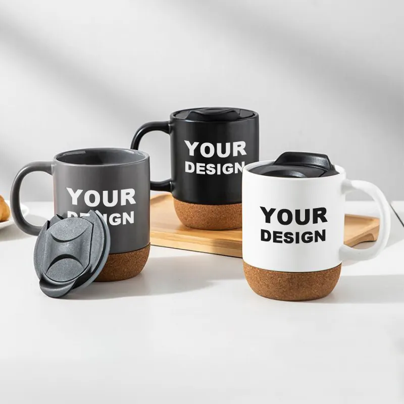 Allibaba Base de corcho personalizada Gres Mate Diseño personalizado Día DE LA MADRE Día de San Valentín Navidad Taza de café de cerámica con tapa de PP