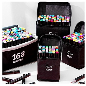 Neue Farbe Kinder Text marker Set Doppels pitze Zeichnung Alkohol Aquarell Markierung stift mit schwarzer Tasche und Gürtel
