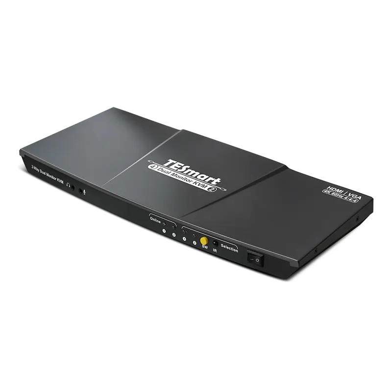 TESmart גבוהה באיכות כפולה צג HDMI + VGA קלט 2 פלט KVM מתג ספליטר EDID חם תקע 4K KVM מתג עבור משרד