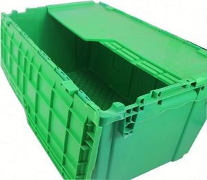 Cajas de almacenamiento de plástico plegables grandes de alta calidad, contenedores móviles apilables baratos con estructura perforada de tapa - Product Image 1