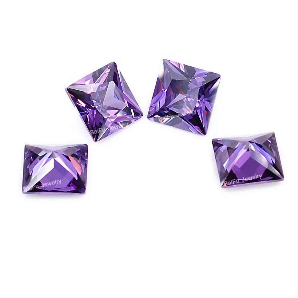 3A loose wholesale Korea cut synthetic gemstone square shape amethyst fine quality cubic zirconia for jewelry