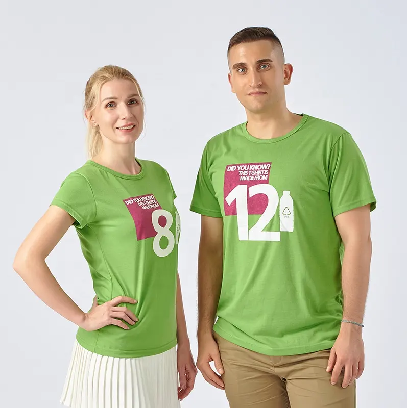 Сертифицированная GRS Экологически чистая устойчивая продукция, семейная футболка из переработанной ткани с коротким рукавом, сублимационная футболка с круглым вырезом