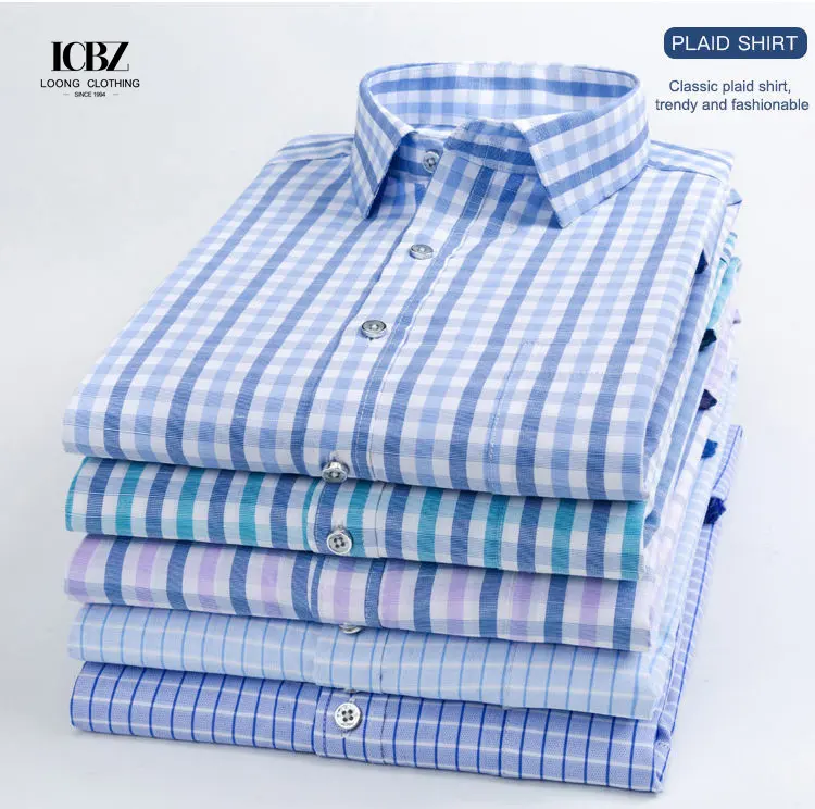 LCBZ Customized Business Plain Mens Button Down Shirt Easy Care Regular Fit Long Sleeve Casual Dress Shirts