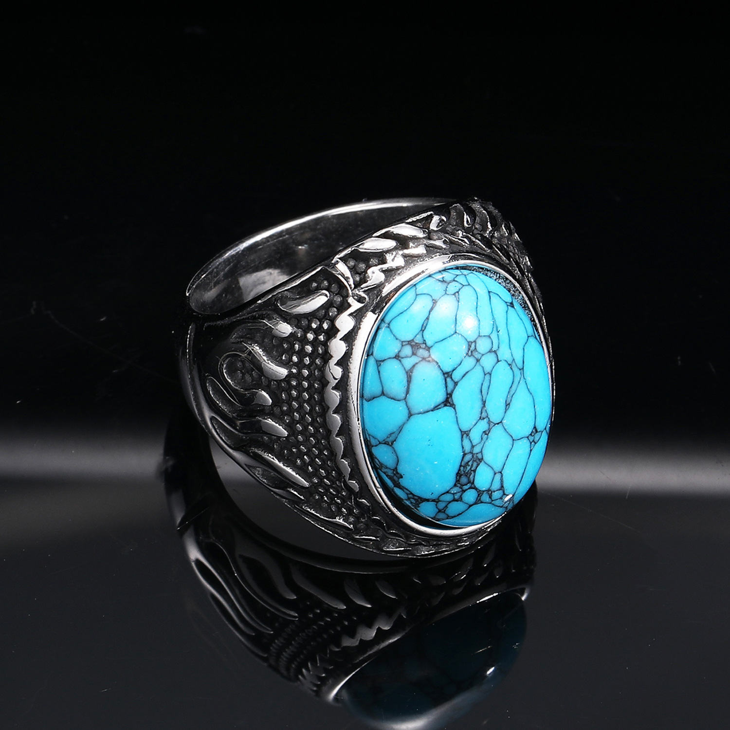 Bague argentée bleu clair turquoise