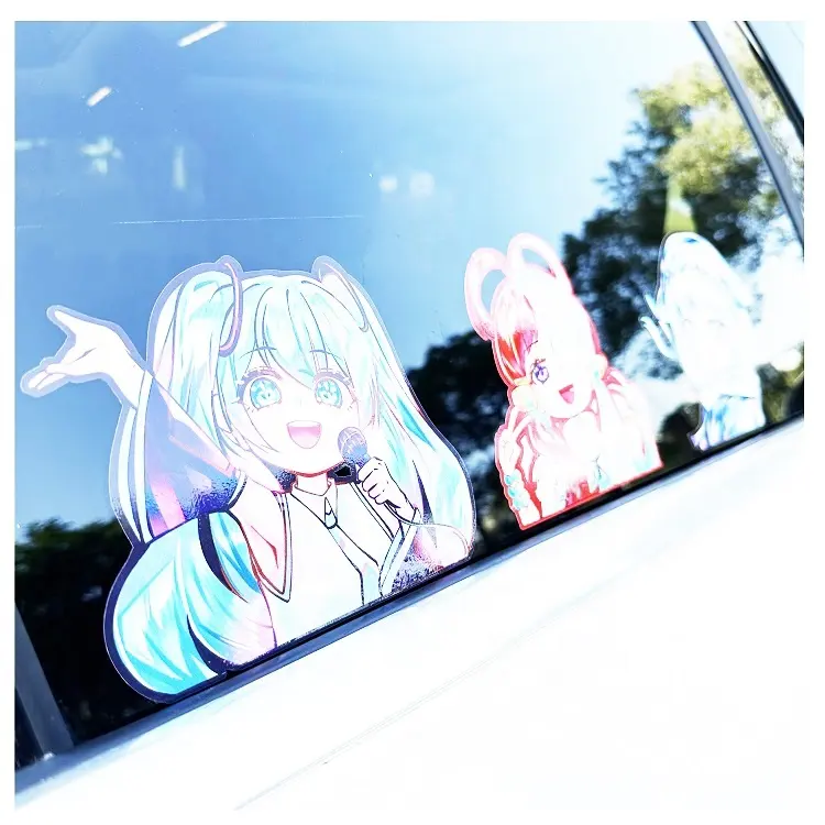 Personalizado brillante mate impermeable Uv resistencia coche ventana pegatina punto holográfico Anime calcomanías