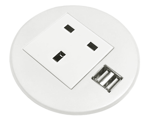 高质量圆形台式插座，带双USB (A + C) 3m电缆和英国插头2个无盖插座 - Product Image 1