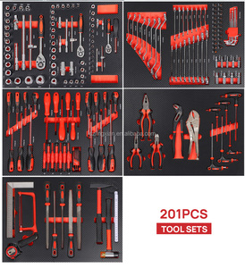 汽车修理可锁定的七抽屉红色工具柜手推车，带工具，用于车库存放的橱柜工具组 - Product Image 4