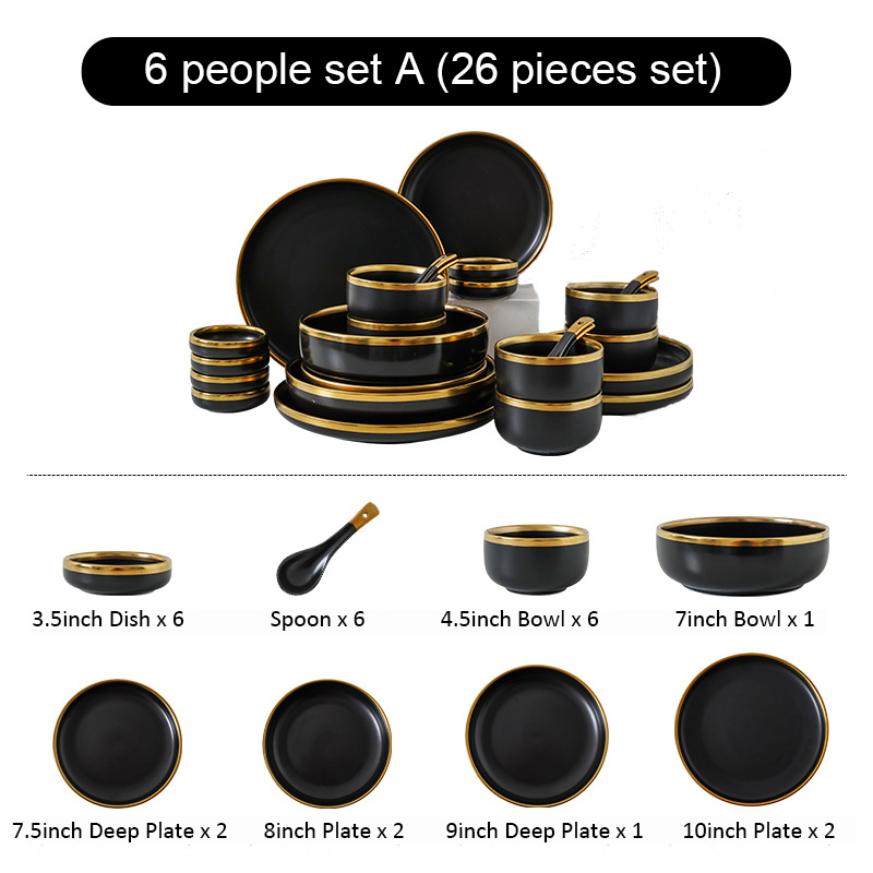 Noir mat 6 personnes 26 pcs set A