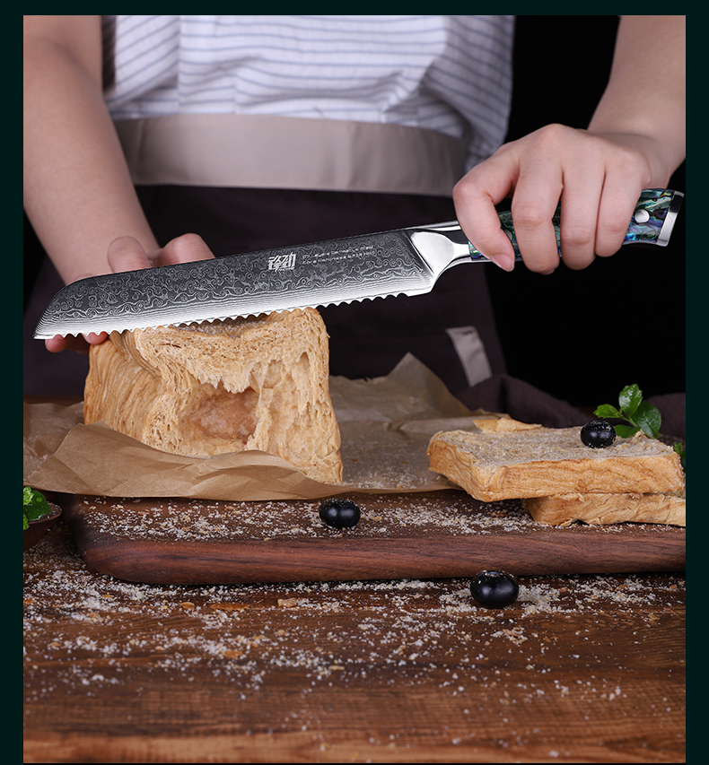 Amazon Hot Sale FINDKING Gorgeous Series Sliced Bread 67 Layers Damascus Steel 8 inch Serrated Cutter Cake Bread Knife