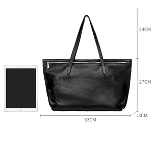 Toptan özel otantik tasarımcı 100% hakiki inek deri büyük çizgili Tote çanta dış cep ile - Product Image 3