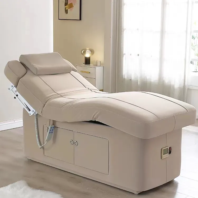 Vendita calda lusso beige salone di bellezza letto 2 motori massaggio elettrico lettino cosmetico sedia viso spa bed