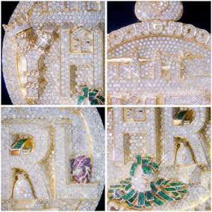 Tùy Chỉnh Vượt Qua Kim Cương Tester Iced out VVS Moissanite Tên Thư Tiền Túi Trái Tim Thành Phố Nhà Vương Miện 925 Bạc Mặt Dây Chuyền Vòng Cổ Người Đàn Ông - Product Image 2