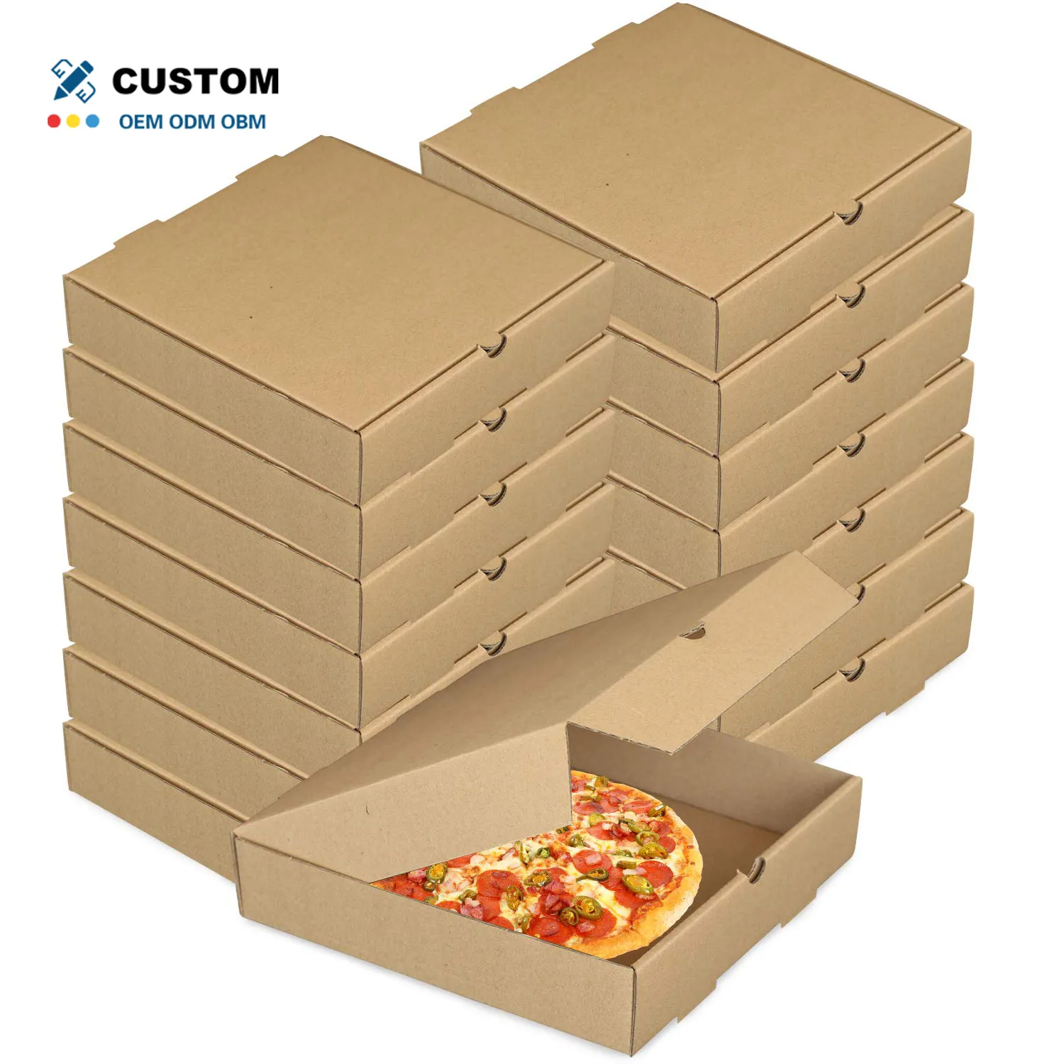 Đa Kích Thước Thực Phẩm Container Tùy Chỉnh 7 Inch Takeaway Hộp Các Tông Kraft Giấy Sóng Hộp Bánh Pizza Với Logo