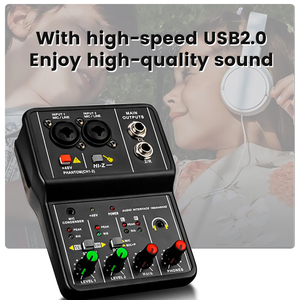 Mini interfaz de audio Consola de sonido profesional Grabación de 2 canales y arreglo Tarjeta de sonido USB - Product Image 2