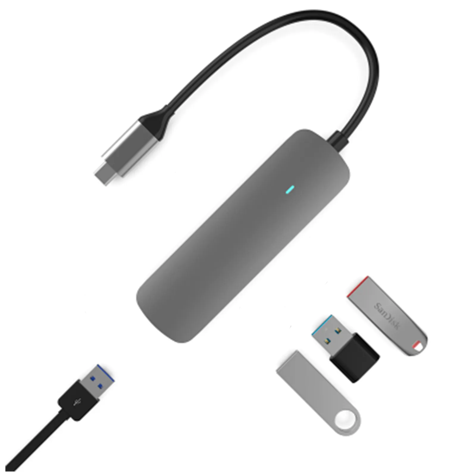 Type C ฮับ USB C 4พอร์ตอุปกรณ์เชื่อมต่ออะแดปเตอร์แยกหลากหลาย,สำหรับ Macbook Pro Air Lenovo Xiaomi HUAWEI PC