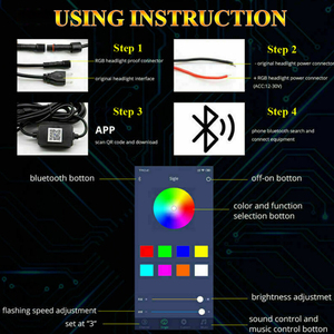 DC <strong>12V</strong> Car <strong>LED</strong> RGB APP Intelligent Control Fog Lights Bulbs H7 H4 8000LM 6500K IP67 <strong>80W</strong> Headlight - Product Image 5