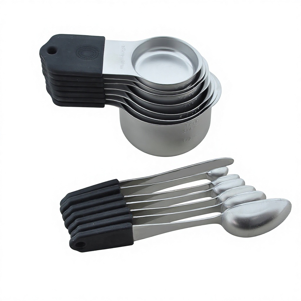 Juego de 14 piezas de tazas y cucharas medidoras de acero inoxidable negro