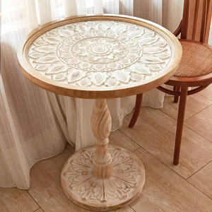 Retro Solid Wood Medieval Corner Coffee <strong>Table</strong> Modern Design with <strong>Carved</strong> Glass Carving Casual Side <strong>Table</strong> - Product Image 1